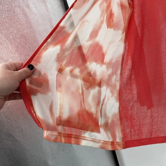 Chico's Cardigan Women Sz 2 Large Coral Orange Watercolor Chiffon Open Front - Picture 4 of 9